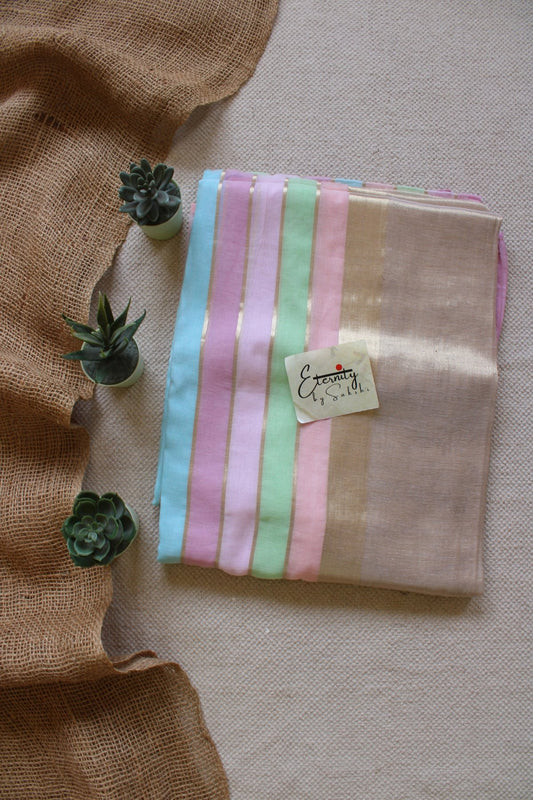Pastel handloom mulmul tissue cotton saree for Onam
