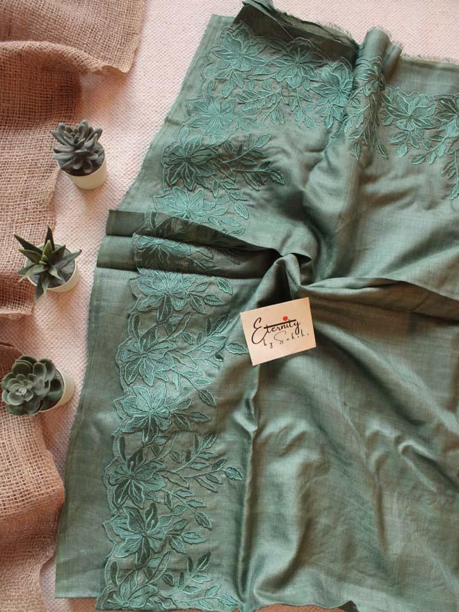 Pearl Green Tussar Saree - Eternity by Sakshi