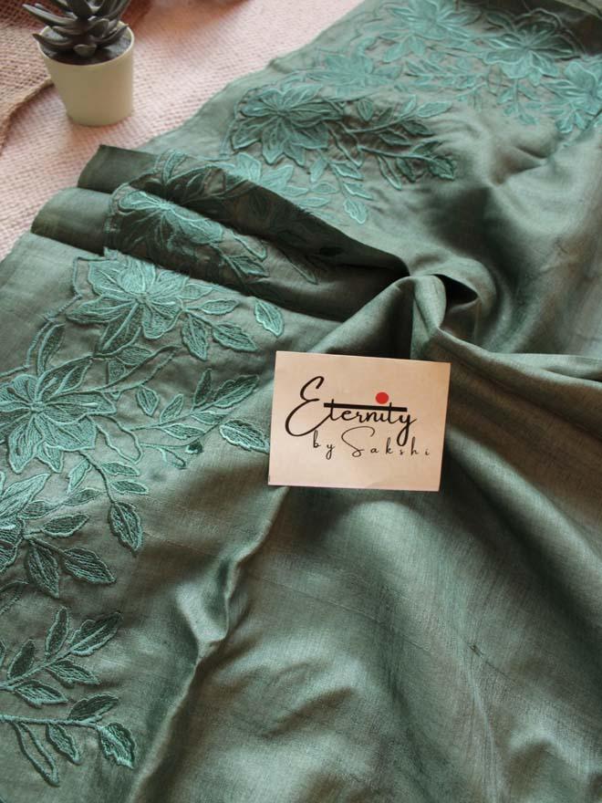 Pearl Green Tussar Saree - Eternity by Sakshi