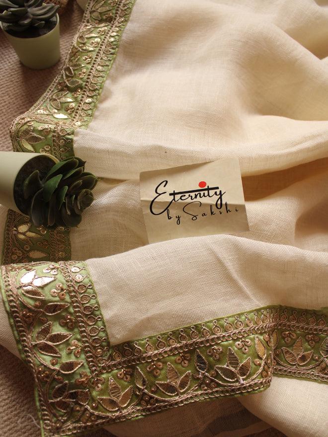 Pearl Lime Linen Saree - Eternity by Sakshi