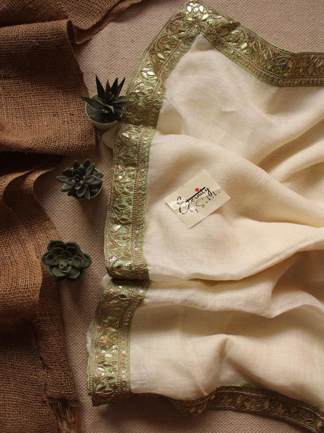 Pearl Lime Linen Saree - Eternity by Sakshi