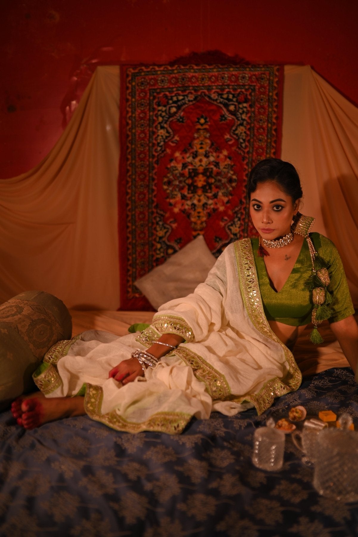 Pearl Lime Linen Saree - Eternity by Sakshi