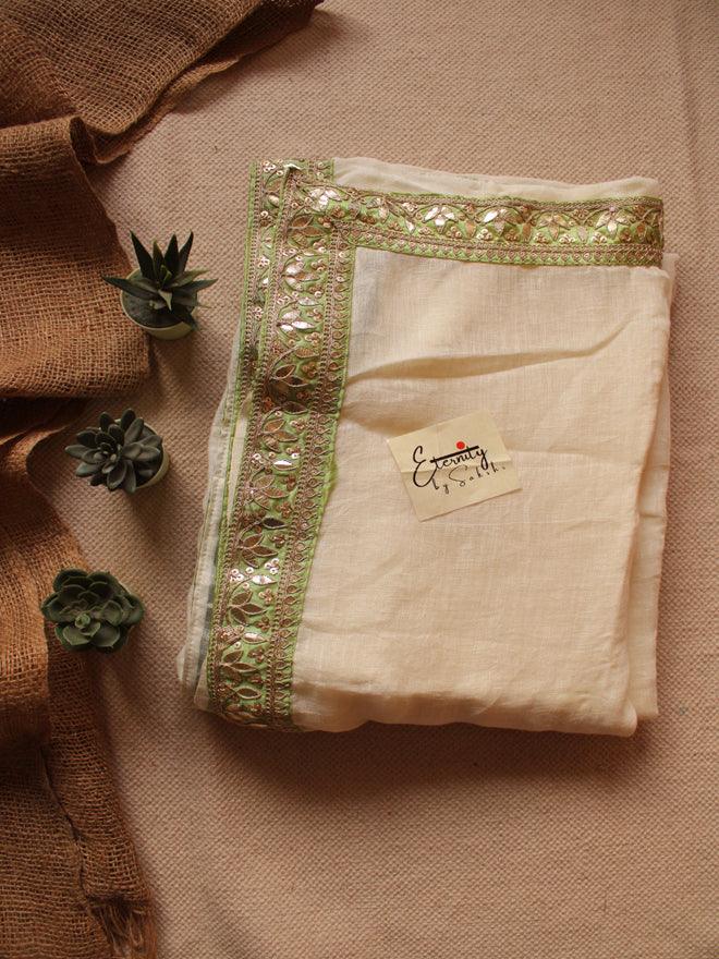 Pearl Lime Linen Saree - Eternity by Sakshi