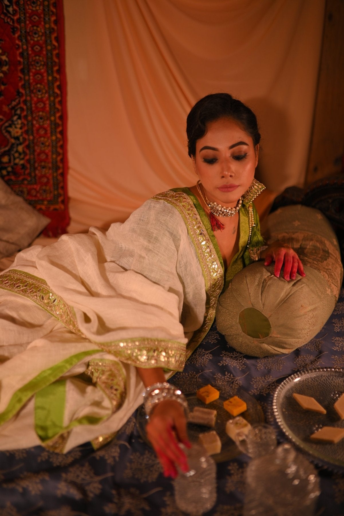 Pearl Lime Linen Saree - Eternity by Sakshi