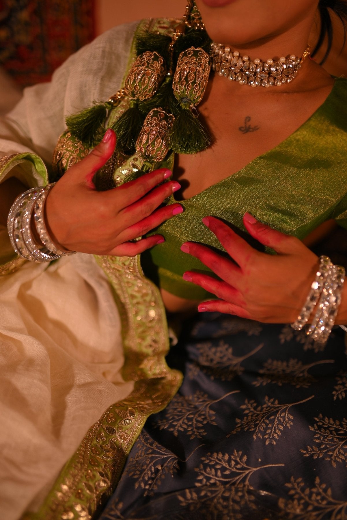 Pearl Lime Linen Saree - Eternity by Sakshi