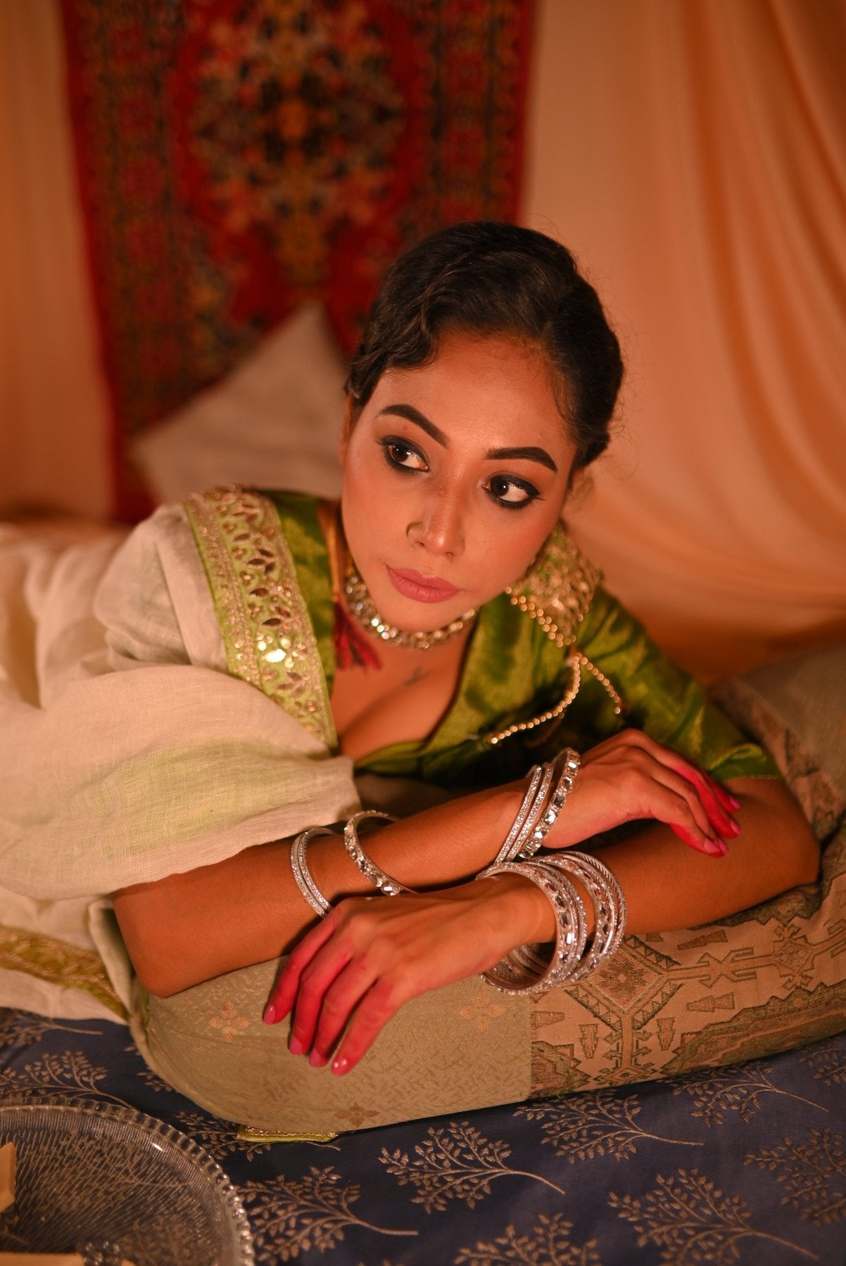 Pearl Lime Linen Saree - Eternity by Sakshi