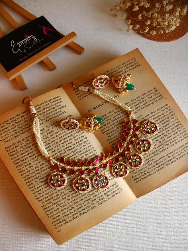 Pink Kundan Choker Pearl Jewellery Set - Eternity by Sakshi