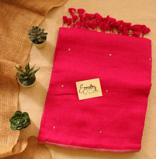 Pink Raina Linen Saree + Silver Zari Blouse Combo - Eternity by Sakshi
