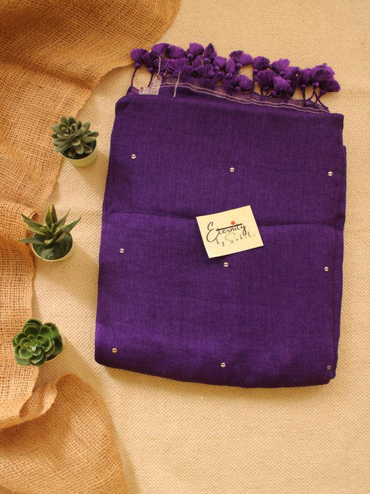 Purple Raina Linen Saree + Silver Zari Blouse Combo - Eternity by Sakshi