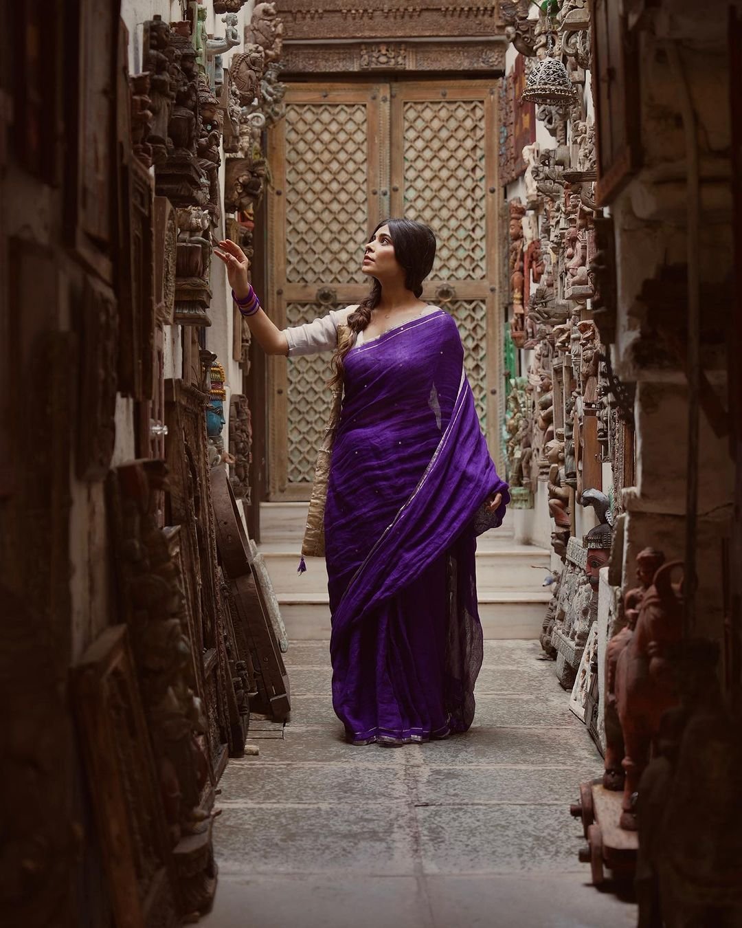 Purple Raina Linen Saree - Eternity by Sakshi