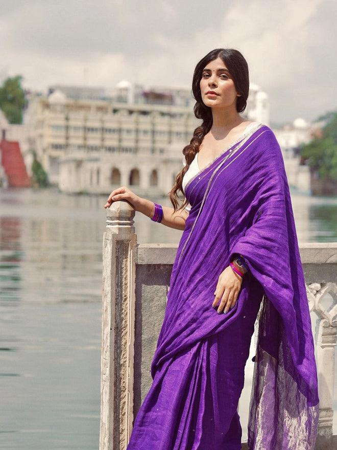 Purple Raina Linen Saree - Eternity by Sakshi