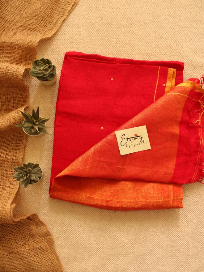 Red Raina Linen Saree - Eternity by Sakshi