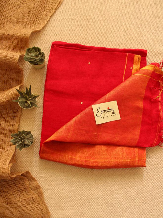 Red Raina Linen Saree - Eternity by Sakshi