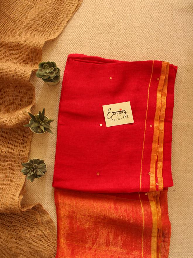 Red Raina Linen Saree - Eternity by Sakshi