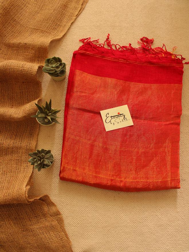 Red Raina Linen Saree - Eternity by Sakshi
