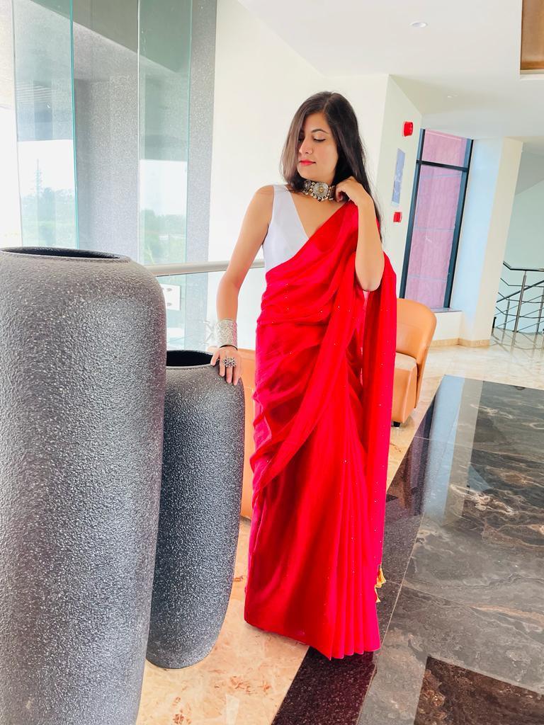 RED TARA SAREE - Eternity by Sakshi