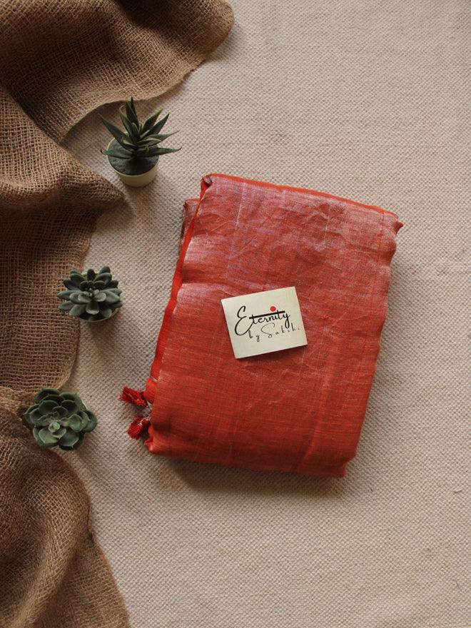 Rust Orange Raina Linen Saree - Eternity by Sakshi