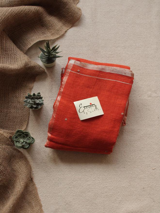 Rust Orange Raina Linen Saree - Eternity by Sakshi