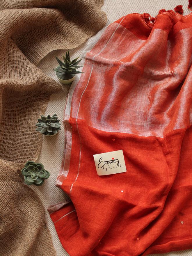 Rust Orange Raina Linen Saree - Eternity by Sakshi