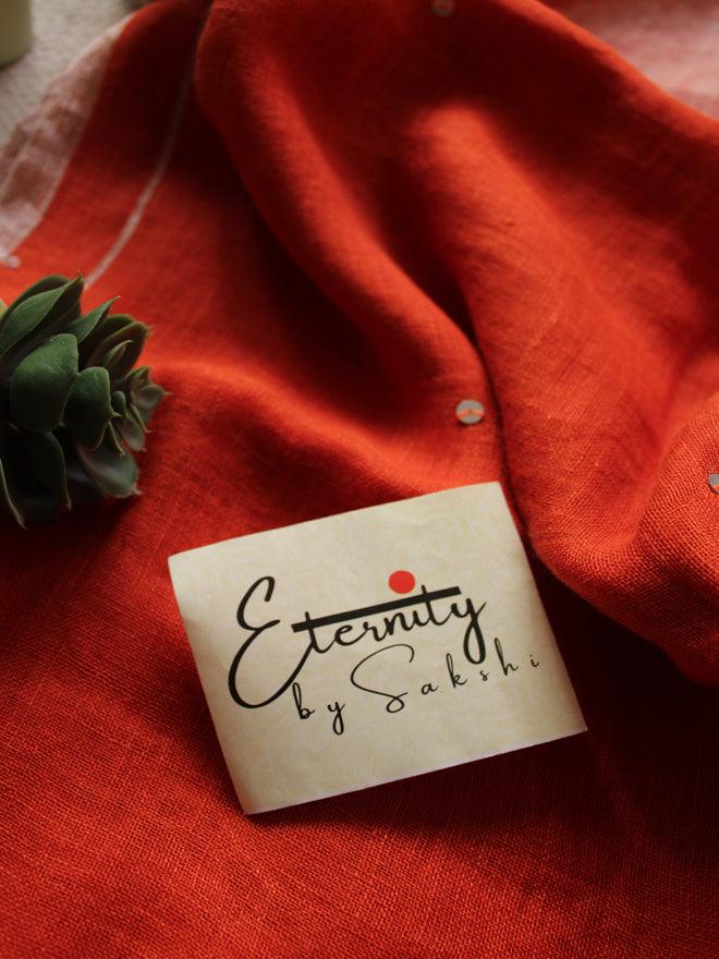 Rust Orange Raina Linen Saree - Eternity by Sakshi