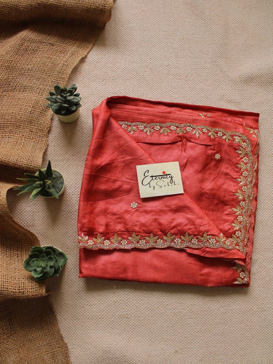 Rust Orange Tussar Handwork Saree - Eternity by Sakshi