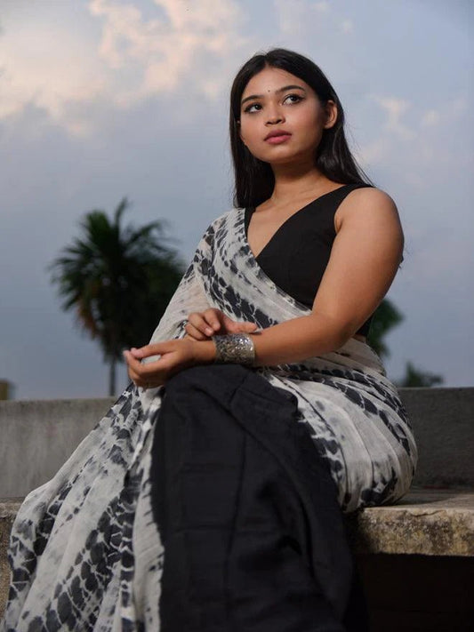 SAANJH SAREE + Gulmohar White Blouse Combo - Eternity by Sakshi