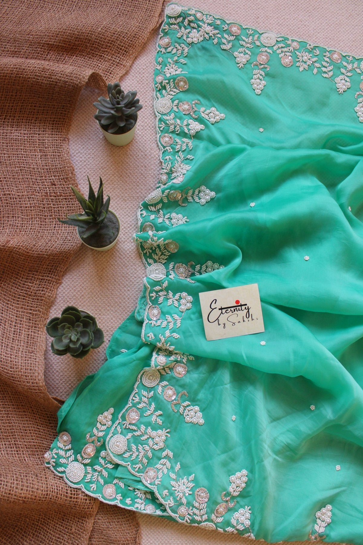 Teal Handwork Saree - Eternity by Sakshi