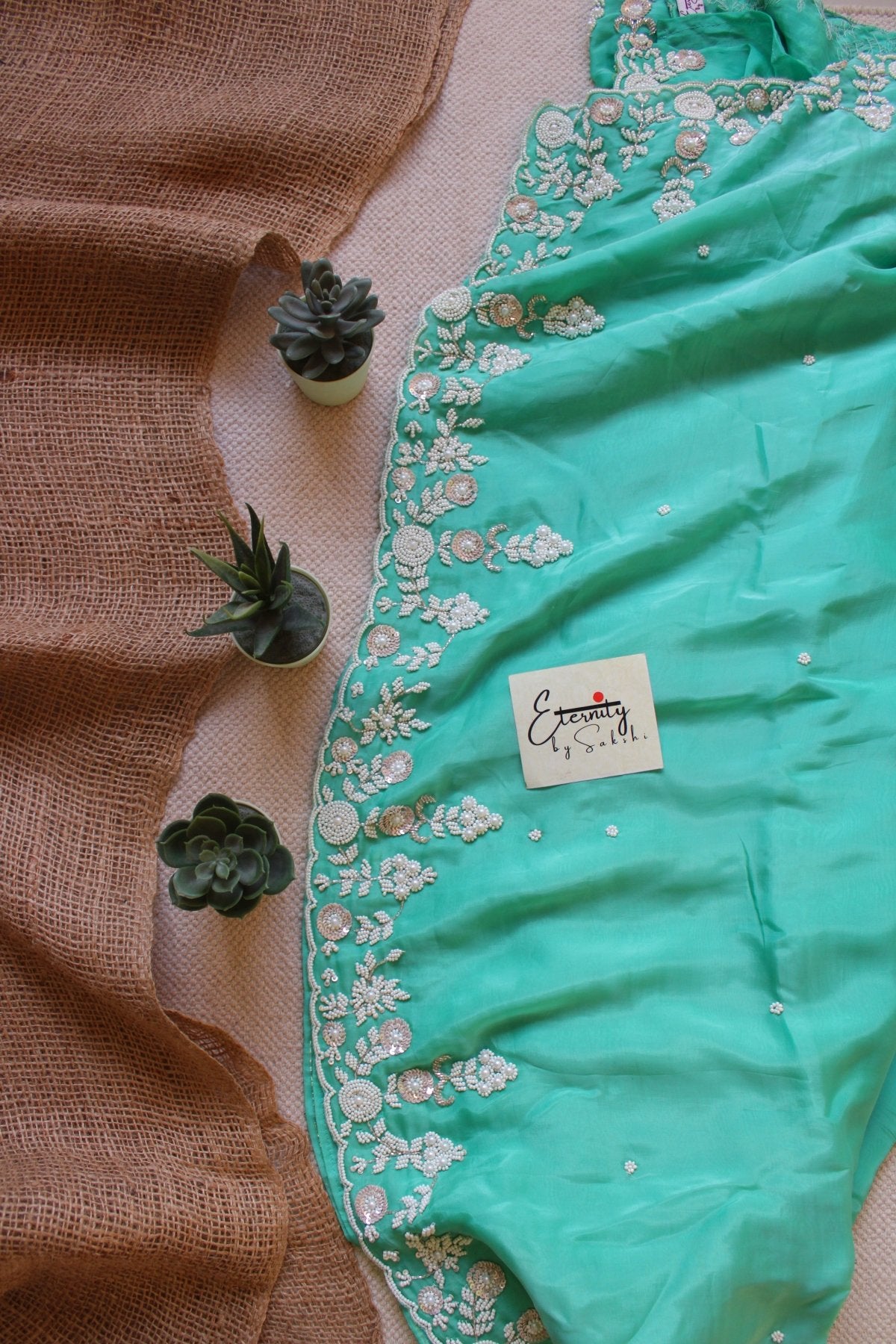 Teal Handwork Saree - Eternity by Sakshi