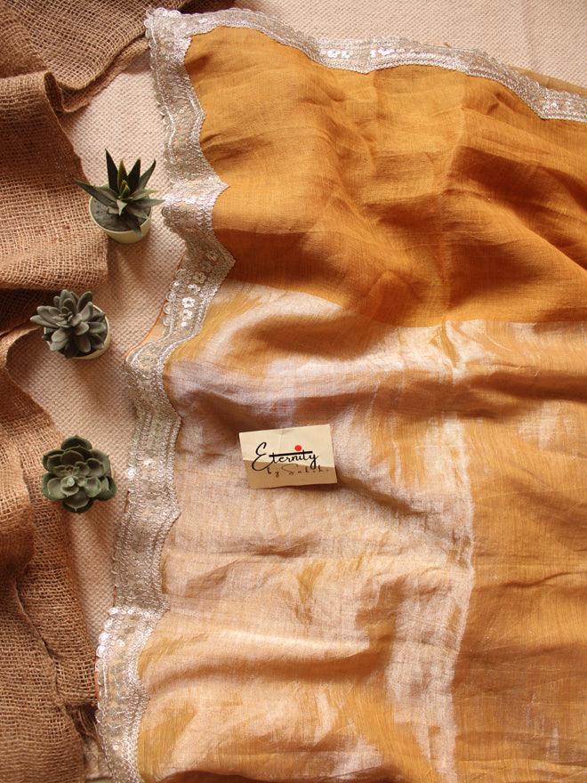 Turmeric Metallic Linen Saree - Eternity by Sakshi