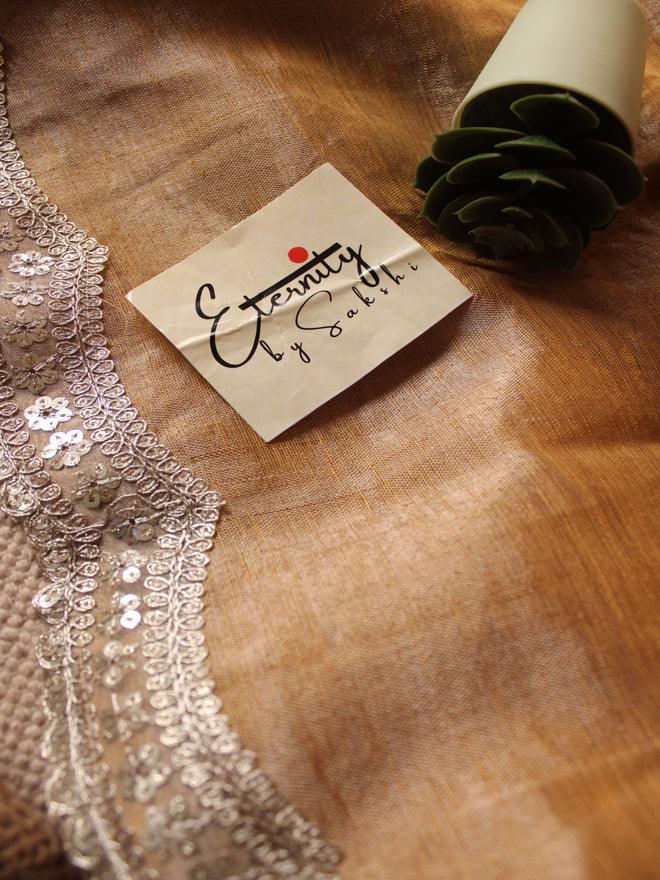 Turmeric Metallic Linen Saree - Eternity by Sakshi