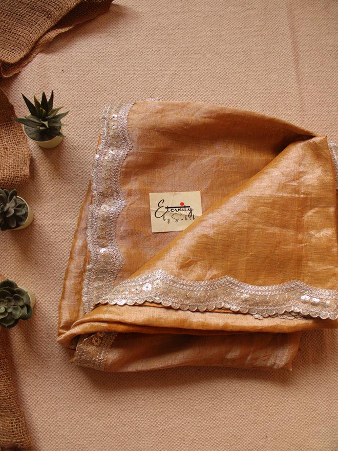 Turmeric Metallic Linen Saree - Eternity by Sakshi