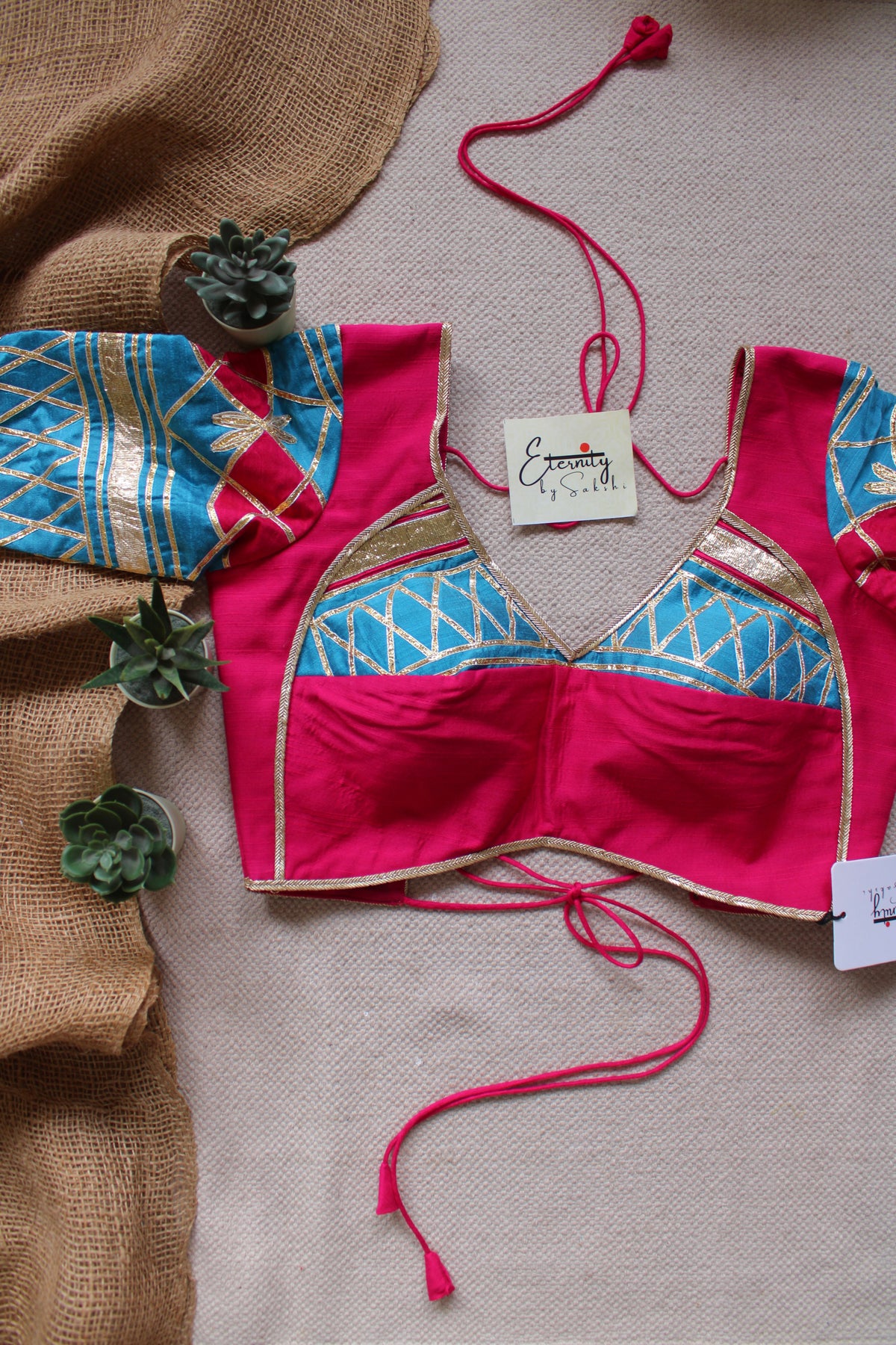 Pink Blue Gottapatti Limited Navratri Patch Blouse