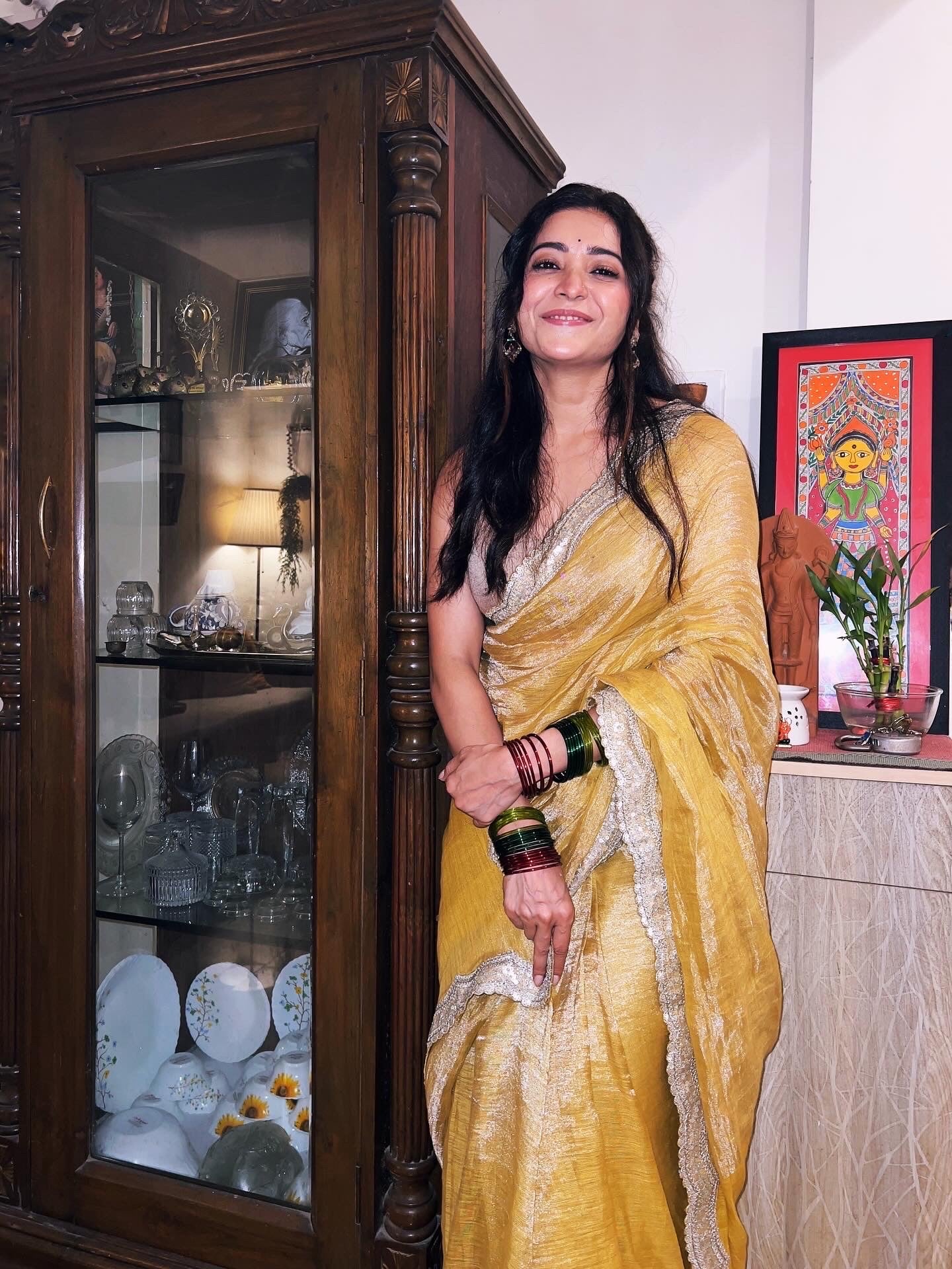 Turmeric Metallic Linen Saree - Eternity by Sakshi