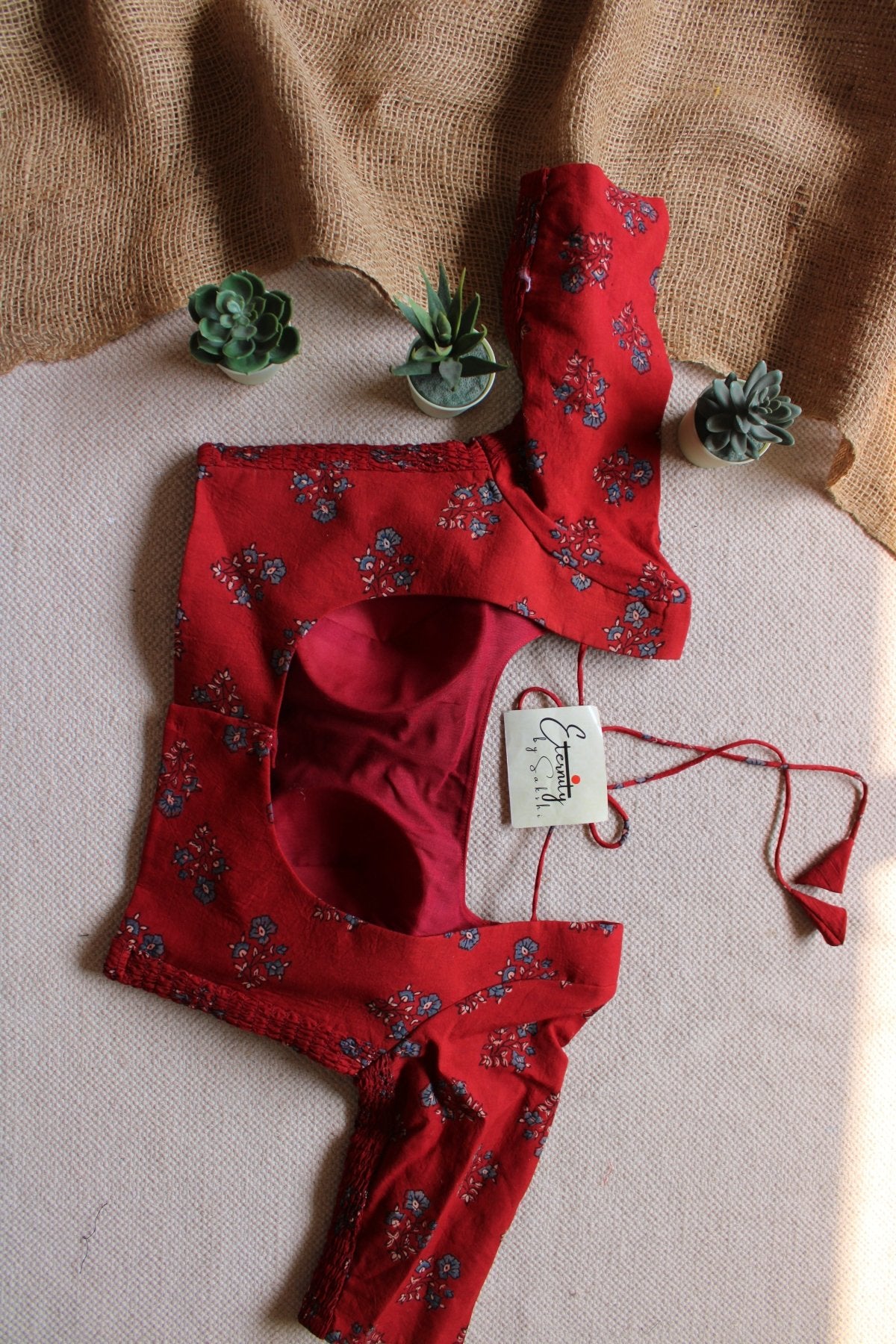 Brick Red Ajrakh Strechable Blouse - Eternity by Sakshi
