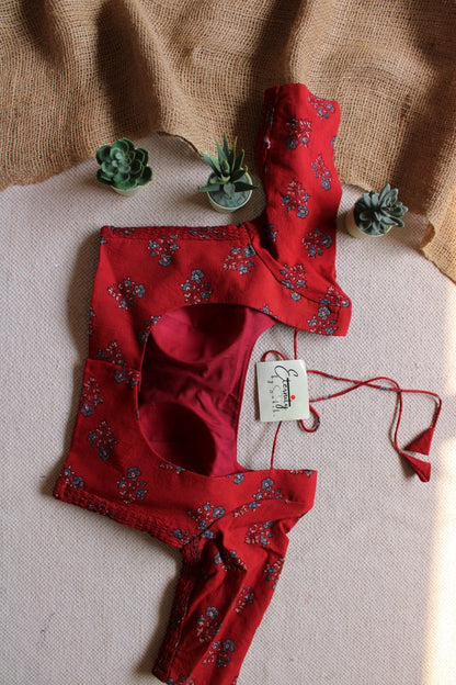 Brick Red Ajrakh Strechable Blouse - Eternity by Sakshi