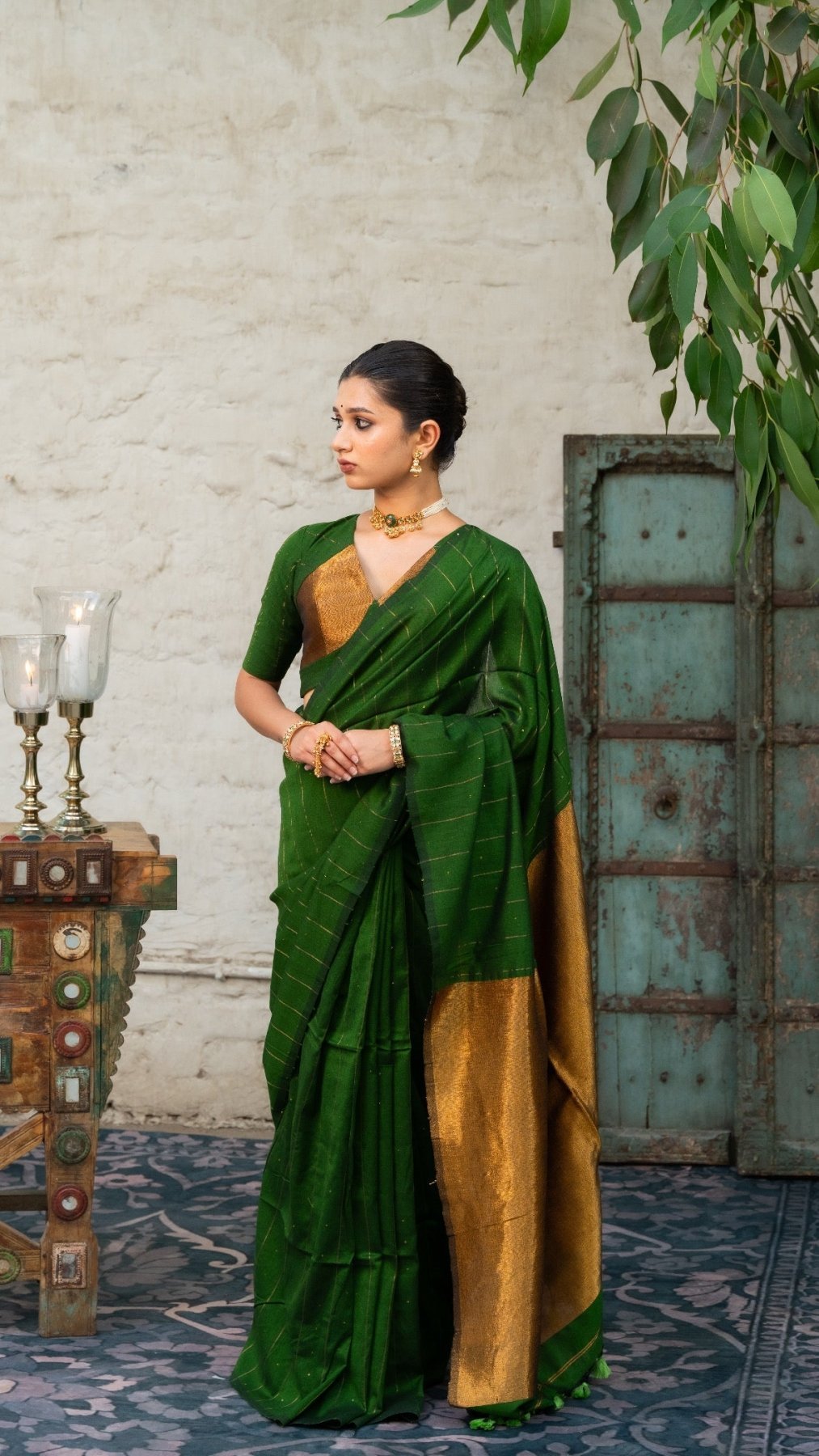 Green Galaxy Saree + Green Prasang Blouse Combo - Eternity by Sakshi