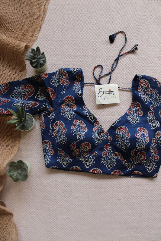 Indigo Ajrakh Silk Blouse - Eternity by Sakshi