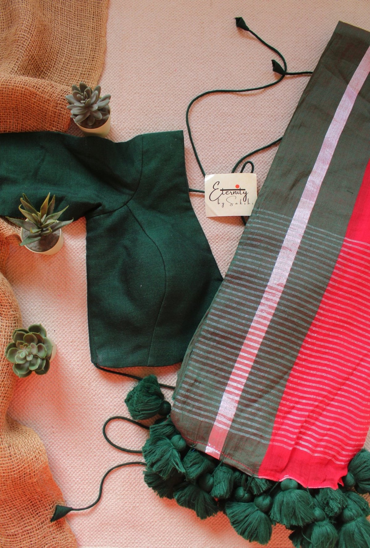 Red Rang Red Rang Saree+Green Shadow Blouse β Eternity by Sakshi