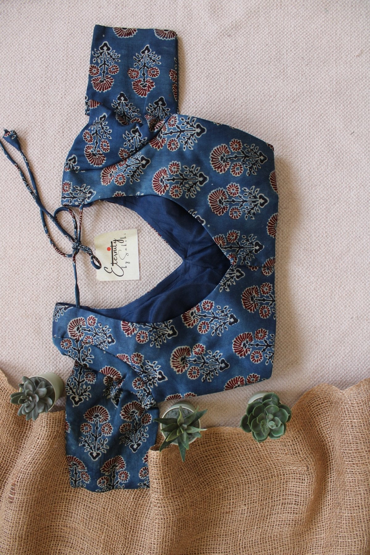 Indigo Ajrakh Silk Blouse - Eternity by Sakshi