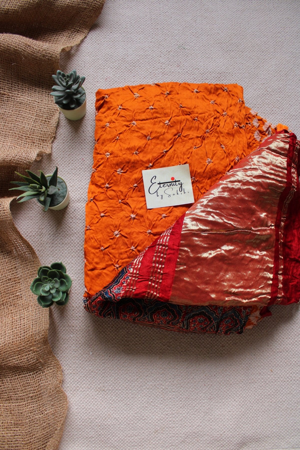 Orangish Yellow Modal Bandhani Saree - Eternity by Sakshi