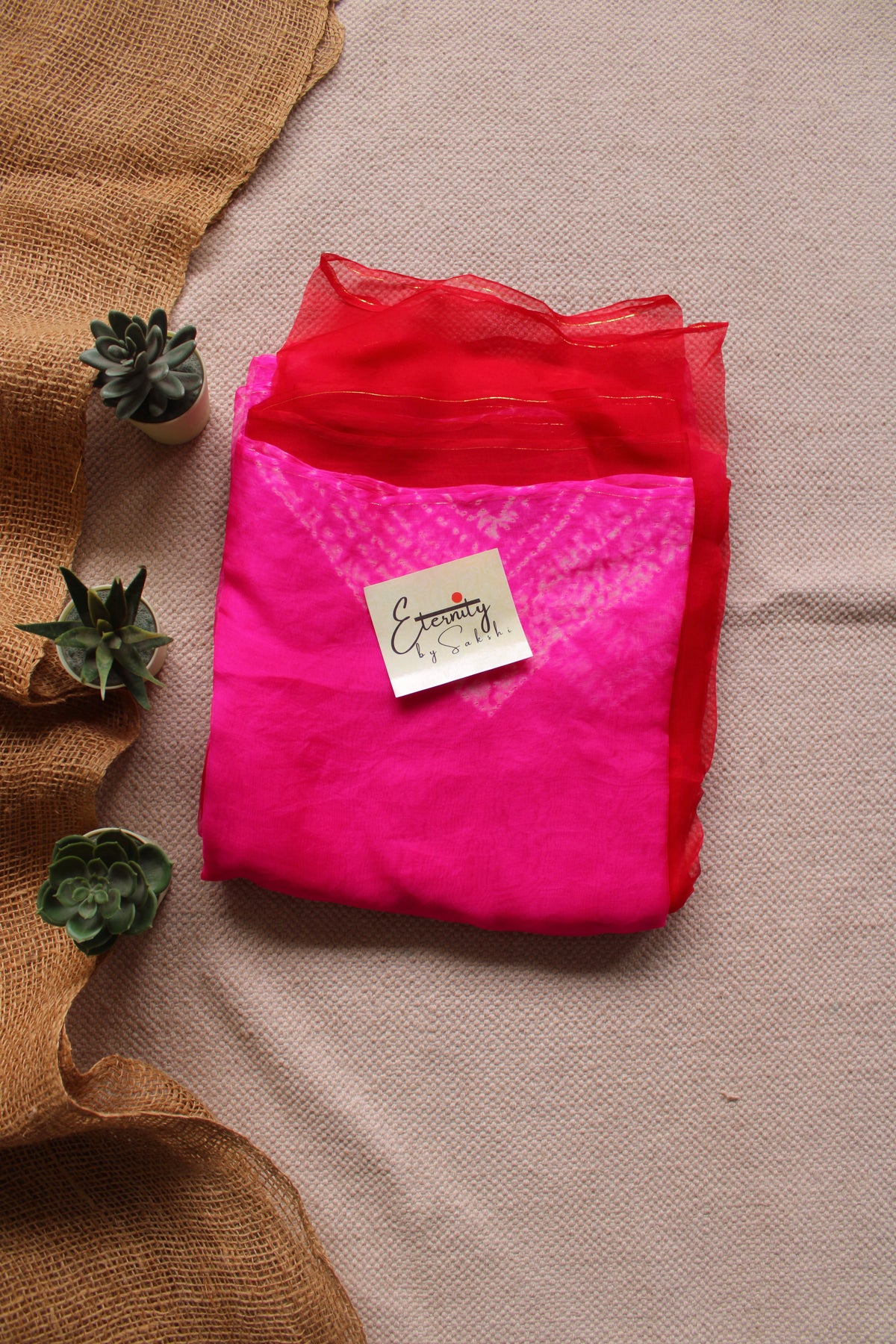 Pink and Red Organza Saree