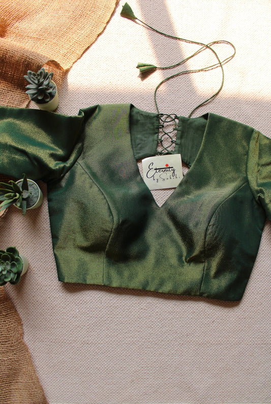 Green Tissue Elastic Blouse - Eternity by Sakshi