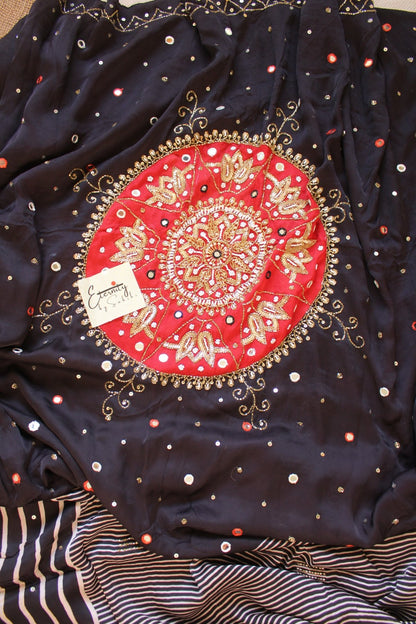 Radhika Ajrakh Modal Silk Saree with Artisan Handwork - Eternity by Sakshi