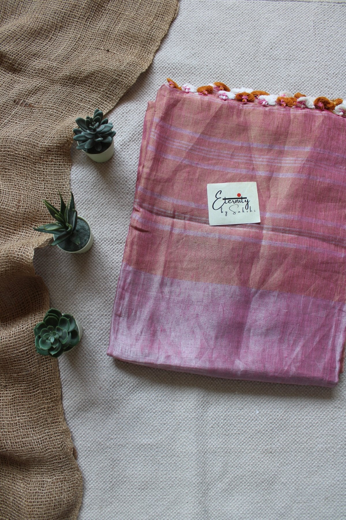 Pink Metallic Linen Saree - Eternity by Sakshi