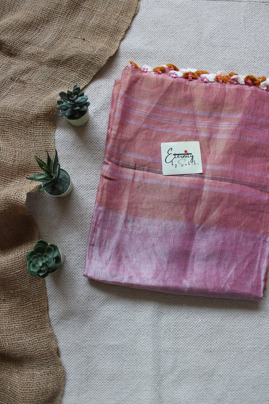 Pink Metallic Linen Saree - Eternity by Sakshi