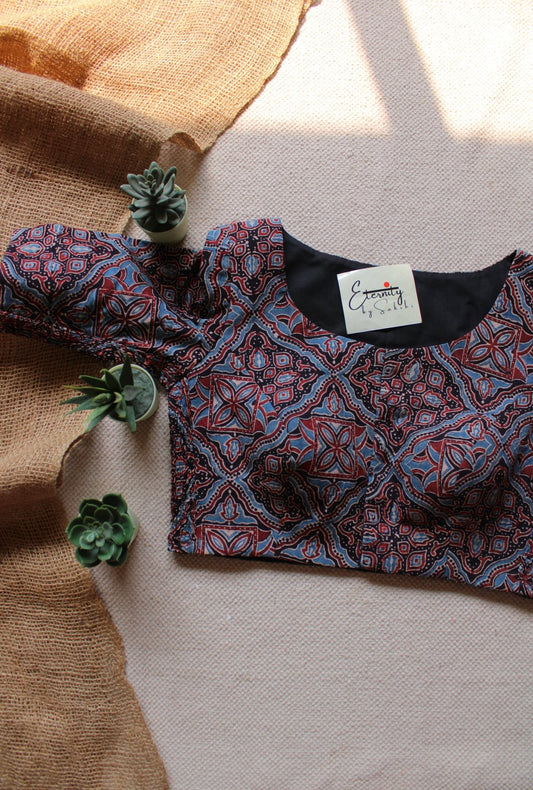 Black Bird Ajrakh Strechable Blouse - Eternity by Sakshi