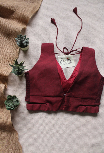 Maroon Cutout Stretchable Blouse - Eternity by Sakshi