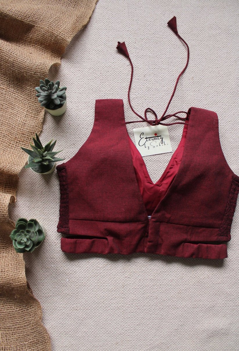 Padma Metallic Saree + Maroon Cutout Stretchable Blouse Combo - Eternity by Sakshi