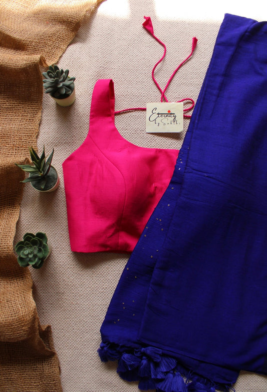 Blue Rozana Saree + Fuscia Noorie Blouse Combo - Eternity by Sakshi