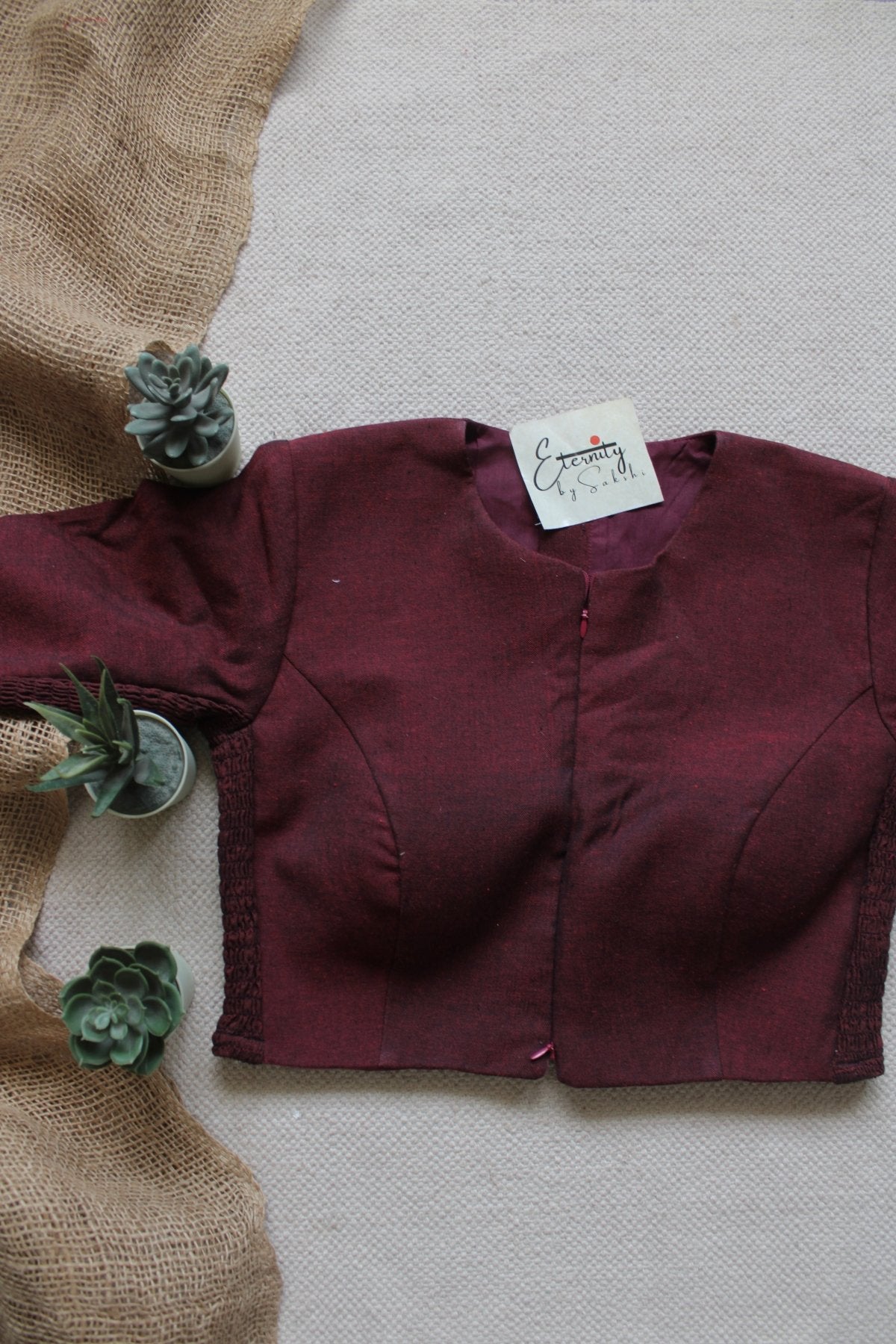 Maroon Double Zip Mood With Sleeves Stretchable Blouse - Eternity by Sakshi
